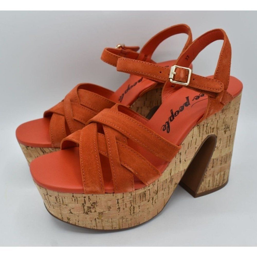 Free People Size EU 38 US 8 Lisbon Sunstar Mary Jane Orange Platform Sandals